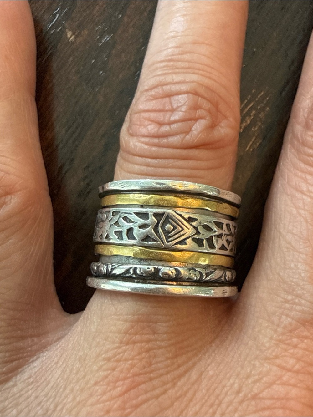 Retired Silpada Spinner Ring Sterling Silver Brass Wide Band Size 7.25